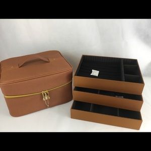 Joy Mangano Jewel Kit Organizer Beauty Travel Case NEW in Cognac, Three trays